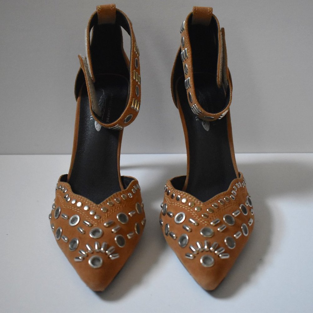 Jeffrey Campbell Free People Pointed Toe Leather Camel Suede Studded Pumps Sz 8